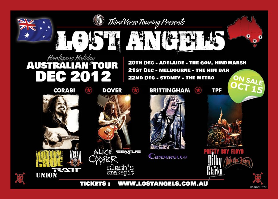 Lost Angels – Australian Tour, December 2012 featuring Corabi, Dover, Brittingham, TPF