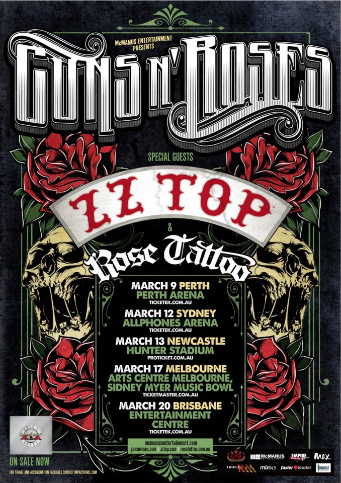 Guns N Roses Australian tour with special guests ZZ Top and Rose Tattoo!